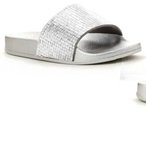 Cape Robbin silver rhinestone slides mules